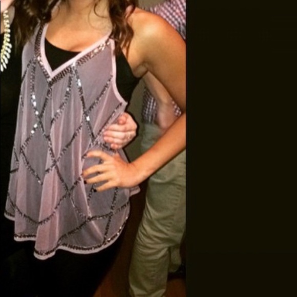 EUC Sequin Sheer Pink Shift Tank - Picture 2 of 4